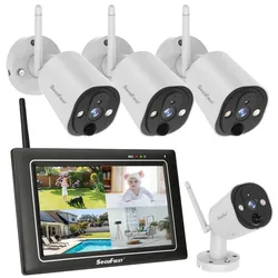 SecuFirst CWL401W4 mit 7-Zoll-Monitor und 4x kabelloser Überwachungskamera – Weiß