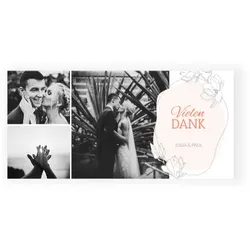 Dankeskarte Hochzeit: Magnolia mit Fotos in Weiß