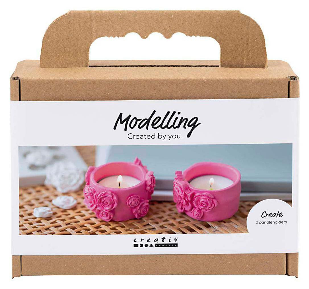 Creativ Company Mini Creatieve Set met Klei en Theelichthouder, Roze