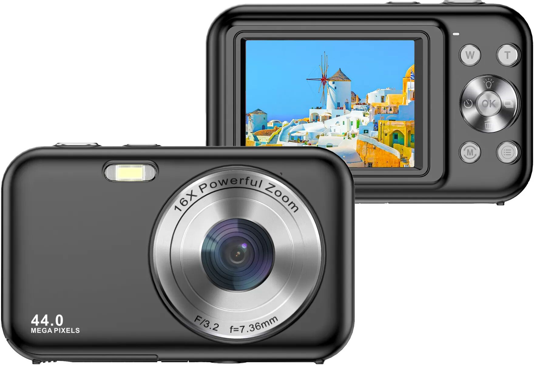 INF Digitalkamera 1080P 44 MP 16-fach Zoom 2,4-Zoll-Bildschirm Schwarz