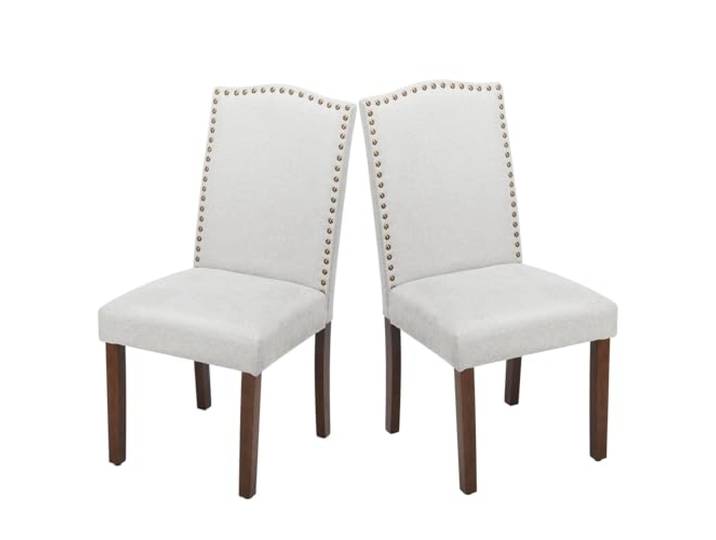 SURFOU Modern Armless Dining Chairs, 2er Set,Moderne Armless Dining Chairs mit gepolstertem Stoff, Nailhead Trim und Holzbeinen, Ideal für Events und den täglichen Gebrauch,Grau