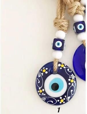 Inspired Finds Colorful Turkish Evil Eye Glass Wall Hanging With Multicolor Beads For Home Protection simple Cobalt Disk