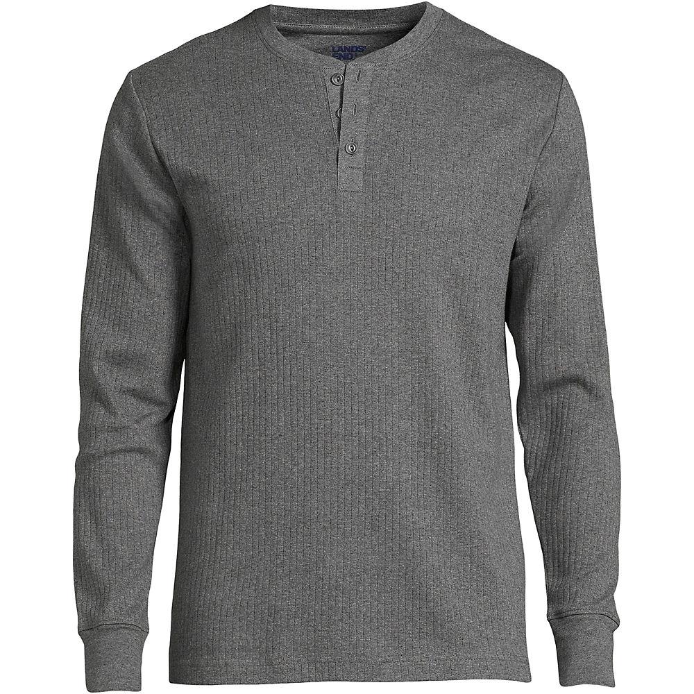 Henley-Schlafshirt für Herren, Herren, size: regular, Grau, Baumwolle, by Lands' End