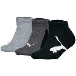 PUMA Kinder Sneakersocken, 3er Pack - BWT Sneaker 3P, Logos, einfarbig Schwarz/Grau / 35-38