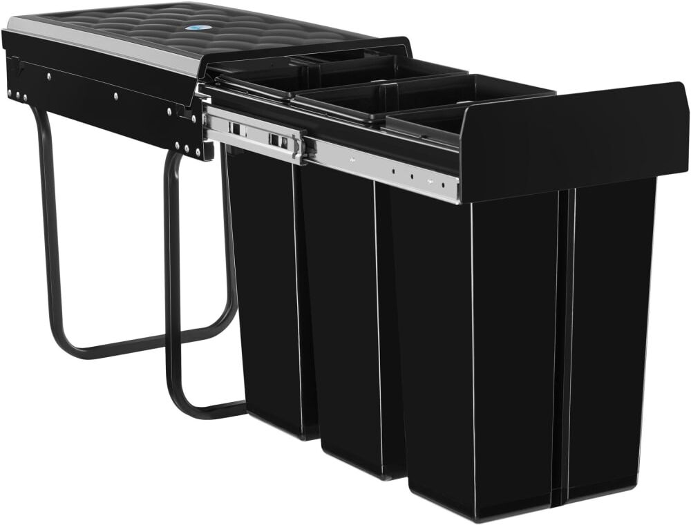 Tectake Cubo de basura extraíble, triple, 30 litros, 3 x 10 litros, negro