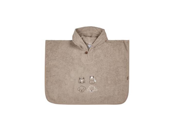 Sterntaler Poncho Bauernhof - Kinder Badeponcho aus saugfähiger Baumwolle - Badetuch zum einfachen drüberziehen - Baby Badeponcho mit Holzknopf und niedlicher Stickerei, sandfarben