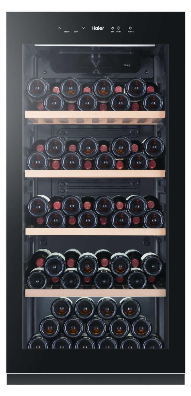Haier Wine Bank 60 Serie 3 HWS116GAE, Weinkühler mit Kompressor, Freistehend, 116 Flasche(n), G, Schwarz, Schwarz