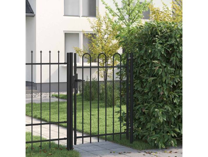 vidaXL Zauntor Einzelflügel Gewölbte Spitze Stahl 1 x 1,2 m Schwarz