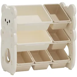 Moni Kinder Aufbewahrungsschrank 66 x 38,5 x 67 kleiner Bär 7 Aufbewahrungsboxen beige