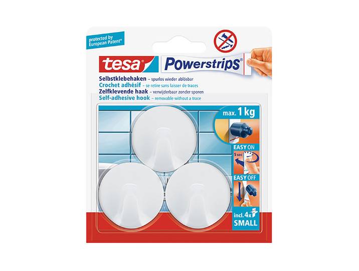 Tesa Selbstklebende Haken Rund Weiss 1 kg 3 Stück