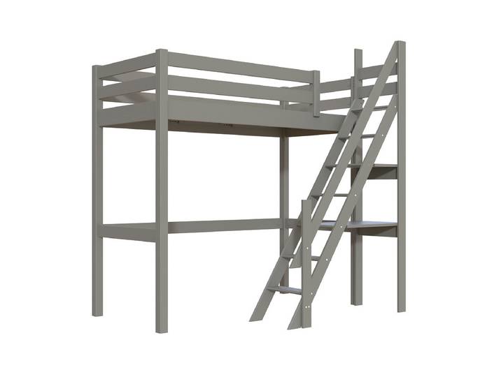 Lit Mezzanine bois Sylvia 90x200 avec escalier de meunier 90x200 Gris