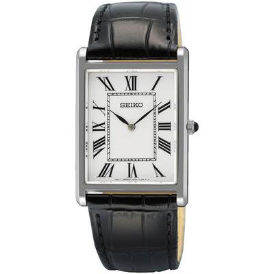 Quarzuhr SEIKO, schwarz (schwarz, weiß, weiß), Armbanduhren, Herren, silberfarben, Quarzuhr, Armbanduhr, Herrenuhr, Lederarmband, analog, Saphirglas