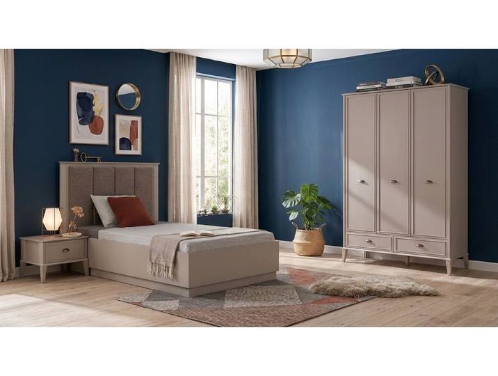 JVmoebel Jugendzimmer-Set Luxus Jugendzimmer Set Bett Kleiderschrank Nachtkonsole Grau Neu, (Jugendzimmer Set, 3-tlg., 3-tlg)