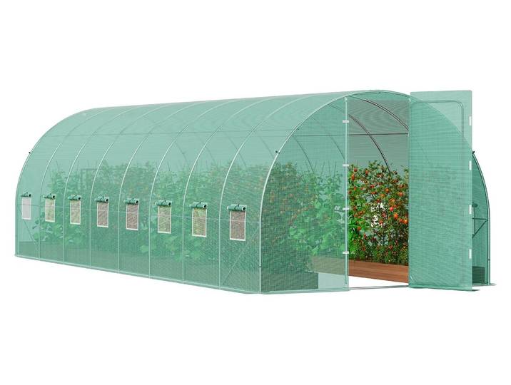 VEVOR Serre tunnel accessible\, 27\,4 x 9\,5 x 7\,4 pieds de serre en film plastique\, serre pour plantes avec châssis en acier galvanisé\, couverture verte en PE\, porte battante et 16 fenêtres à rouleau