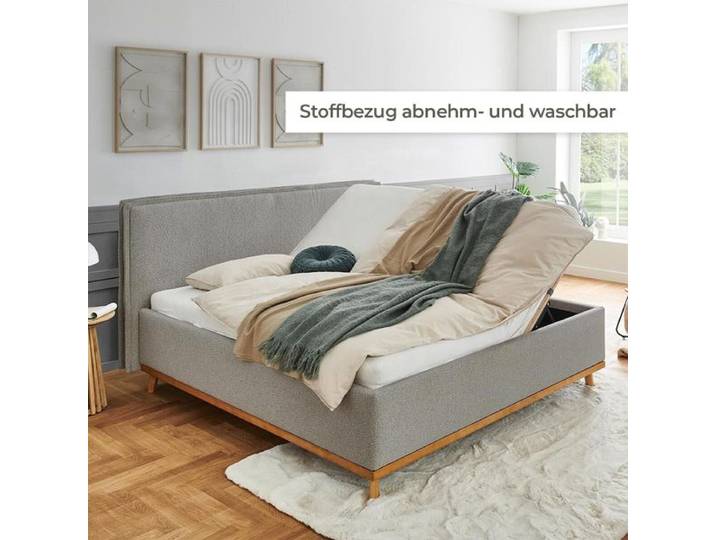 HOMELIV. Polsterbett SwitchIT Örebro Webstoff mit Bettkasten und Lattenrost 180x200cm Dunkelgrau skandinavisch, Mit abnehmbarem Bezug