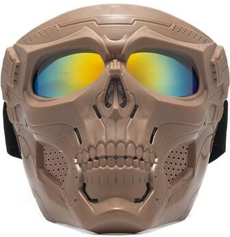 Perfect Picks Market Phantom Skull Motorcycle Face Mask With Tactical Goggles For Riding, Paintball & Outdoor Protection khaki 3