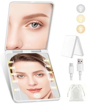 Fusion Finds LED Compact Mirror With Magnifying Mirror Rechargeable Travel Makeup Mirror With Light Modes white