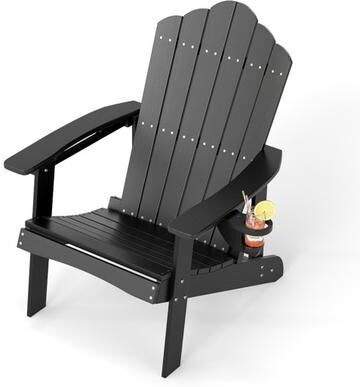 Costway Outdoor Adirondack Chair with Built-in Cup Holder for Backyard Porch-Black