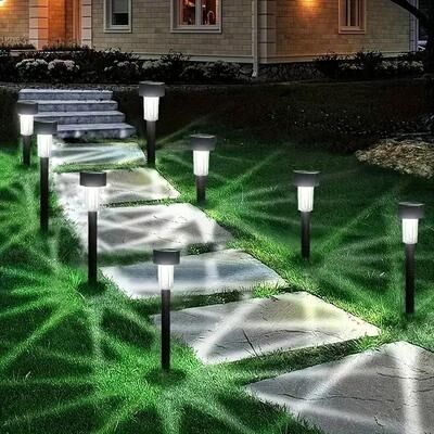 Uplifted Finds 10 Pack Solar Powered Garden Lights Semi Embedded Waterproof Pathway Lamps For Lawn And Yard Decoration 10 Pcs White Light