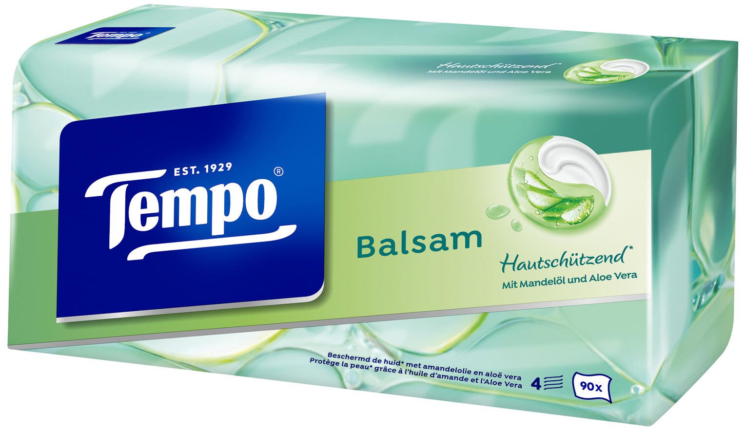 Tempo Taschentücherbox Balsam 4-lagig weiß, 90 Tücher 830583