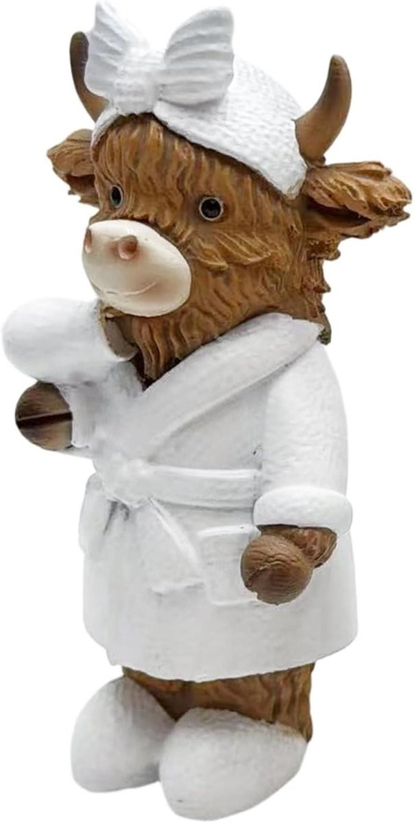 Rustiek Koe Beeldje voor Badkamer Decoratie - Bruin - Hoogte: 13,5 cm