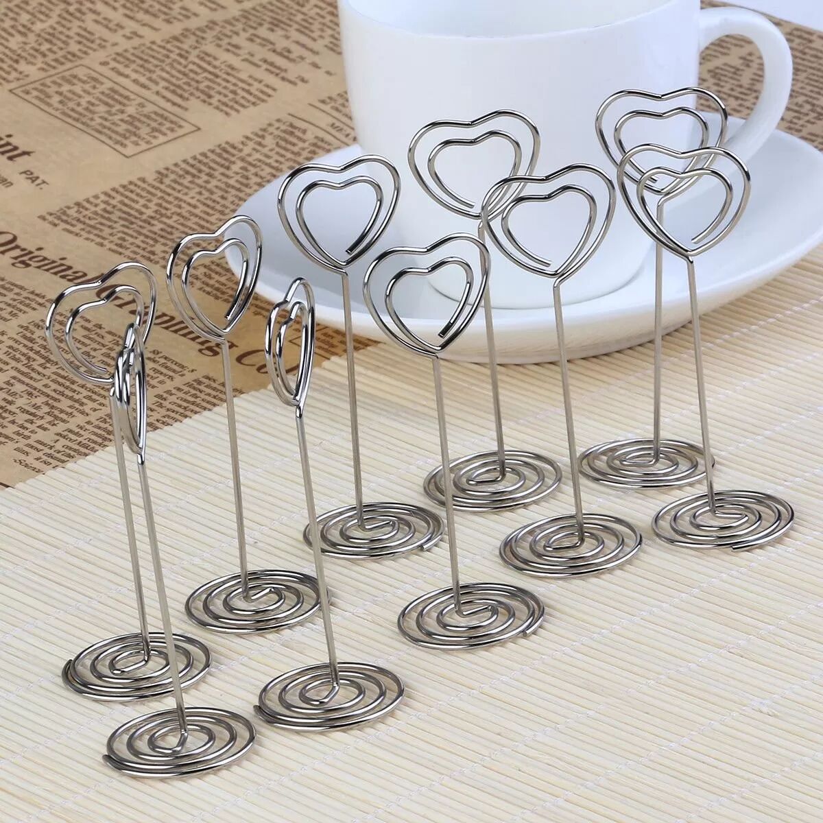 INF Pack de 10 trombones en fil métallique en forme de cœur Porte-mémo Porte-notes