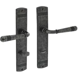 MS Beschläge Schildgarnitur Türbeschlag Antik Grau Türdrücker Langschild WC DIN Norm 8-78mm