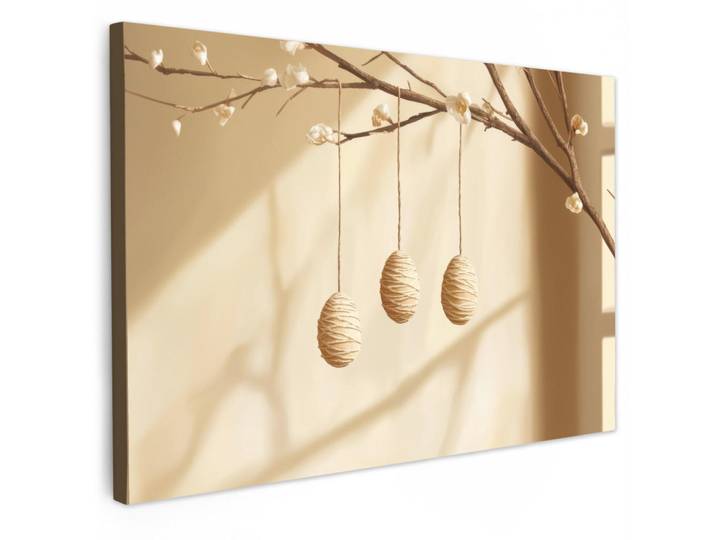 MuchoWow Leinwandbild - Beige - Osterkuchen - Eier - 120x80 - Kunstdruck, Textil, Kiefer, Abstrakt, Rechteckig, 120x80 cm, gerahmt, Bilder & Rahmen, Bilder, Wandbilder