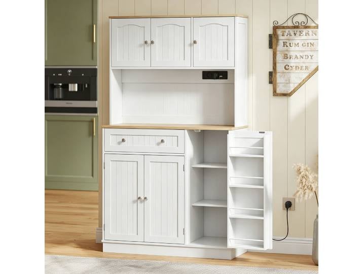 HOMCOM Buffet Haut Cuisine 6 Portes avec Plan de Travail Blanc