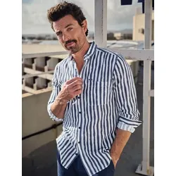 engbers Herren Streifenhemd in Leno-Ware Blau regular gestreift Haifisch - 4XL