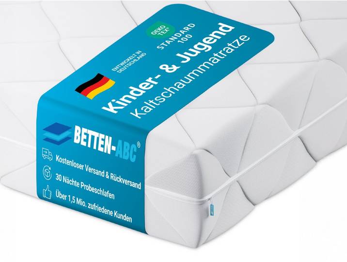 Kindermatratze Betten-ABC KidZ - mit waschbarem Bezug, Betten-ABC, 14 cm hoch, Atmungsaktiv, Bezug abnehm- und waschbar, Offenporiger Kaltschaum