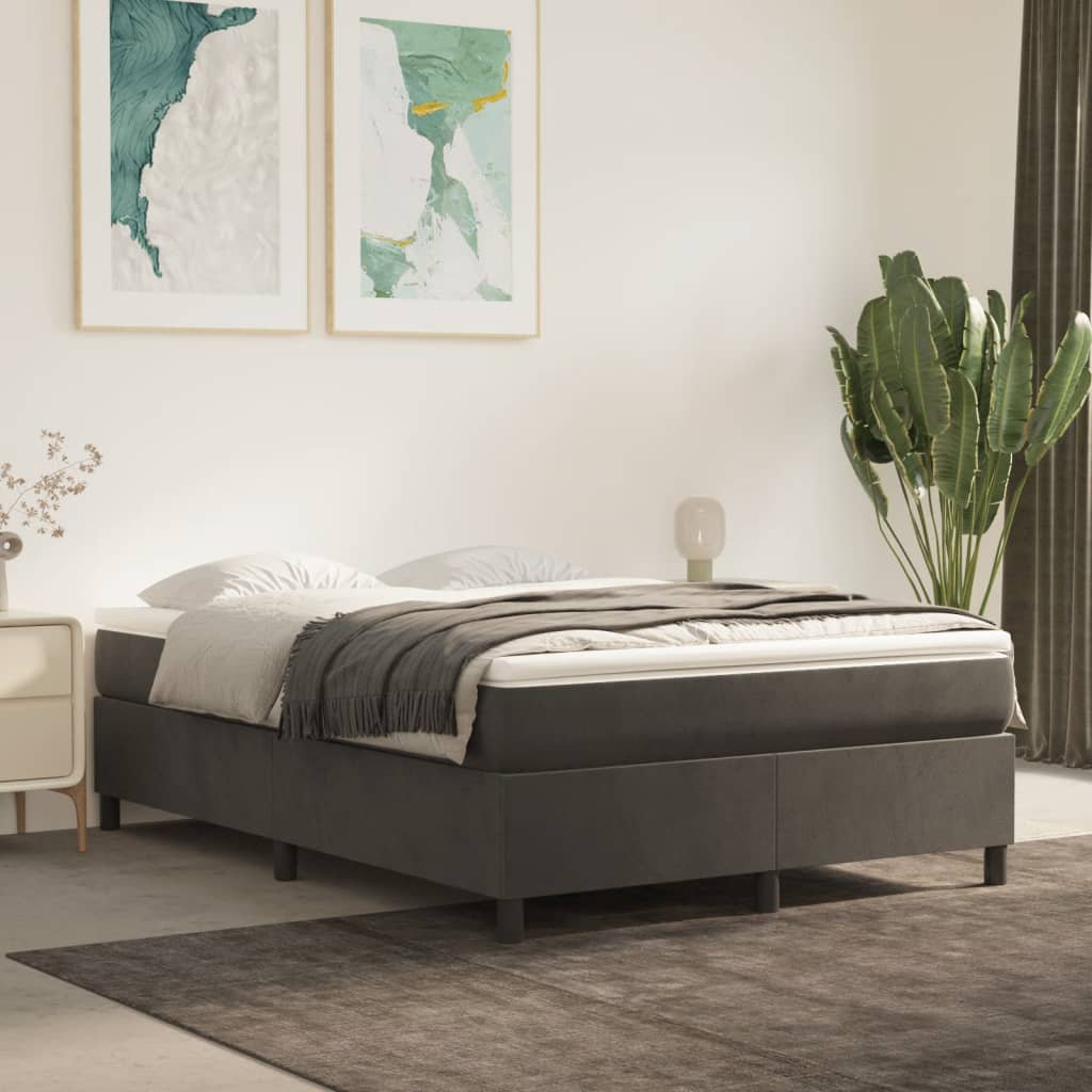 17 Stories Bed Frame Velvet Dark Grey Double (4'6)