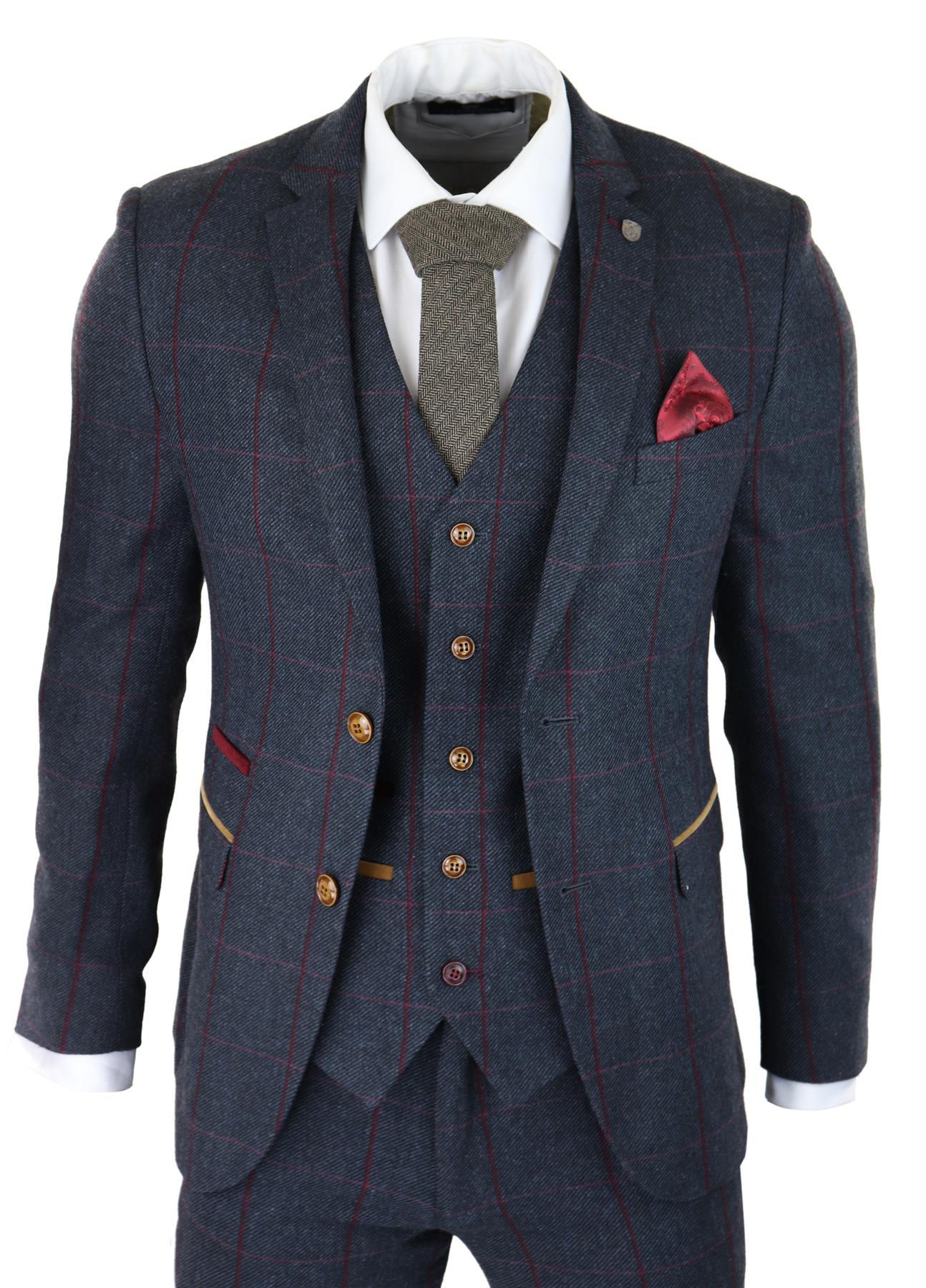 Heren Herringbone Tweed Kostuum 3-delig Marineblauw Peaky Blinders 1920s Tailored Fit