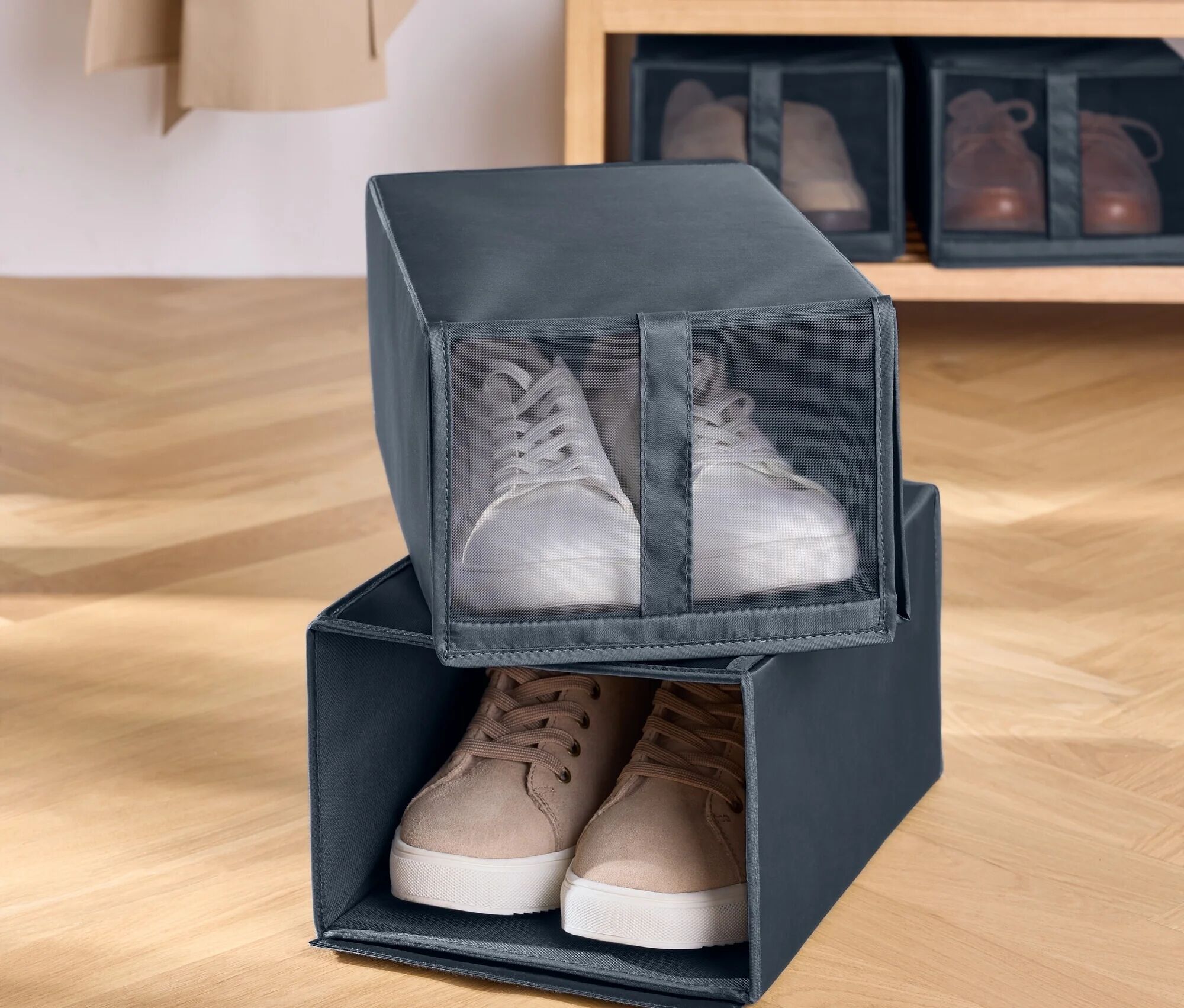 Tchibo - 2 faltbare Schuhboxen - anthrazit