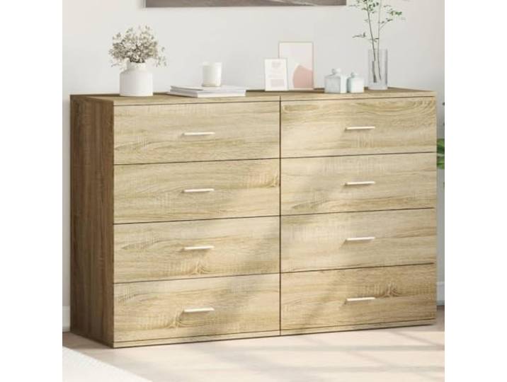 HEFZGDB Sideboard mit Wandhalterung Sicherung und großer Ablagefläche, Sideboard Schrank Wohnzimmer Stauraum für Bücher und Zeitschriften, 2 Stück Sonoma-Eiche 60x39x80 cm