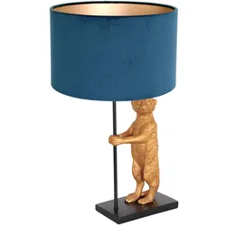 Tischleuchte Beistellleuchte Schirmlampe Erdmännchen gold Textil blau schwarz