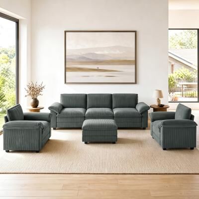 Uixe Modern Corduroy Modular Sectional Sofa With Armchairs