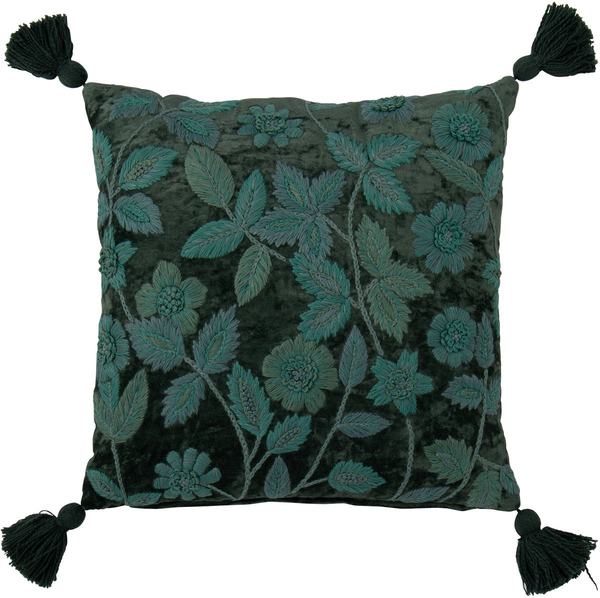 J-Line kussen Bladeren Vierkant - Viscose - Donkergroen/Turquoise