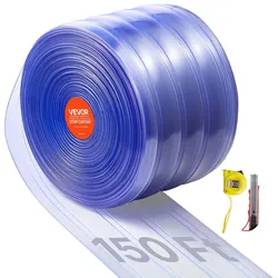 VEVOR Streifenvorhang, 150' Länge, 8" Breite, 0,08" Dicke, durchsichtige gerippte Kunststoff-Türstreifen, PVC-Streifenvorhang-Tür-Großrolle für Lagerhallen, Fabriken, Supermärkte, Einkaufszentren, Hallen, Garagen