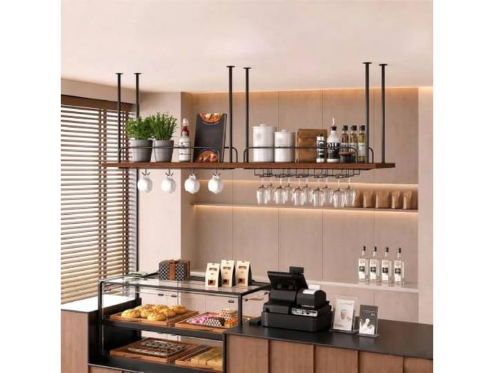 Gaommini Schwebendes Regal, industrielles Deckenregal zur Aufbewahrung Hängende Weinregale für Restaurant, Küche, Bar, Café, Wandregale(1-TIER-140x30x50cm)