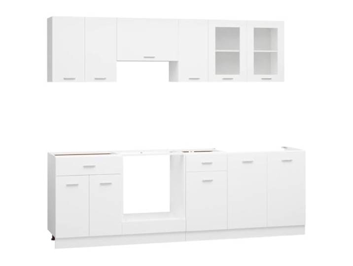 KTHLBRH Lyon 8-teiliges Küchenschrank-Set aus weißem Holz Robust und funktional, leicht zu reinigen, viel Platz für Geschirr und Töpfe, Montage erforderlich