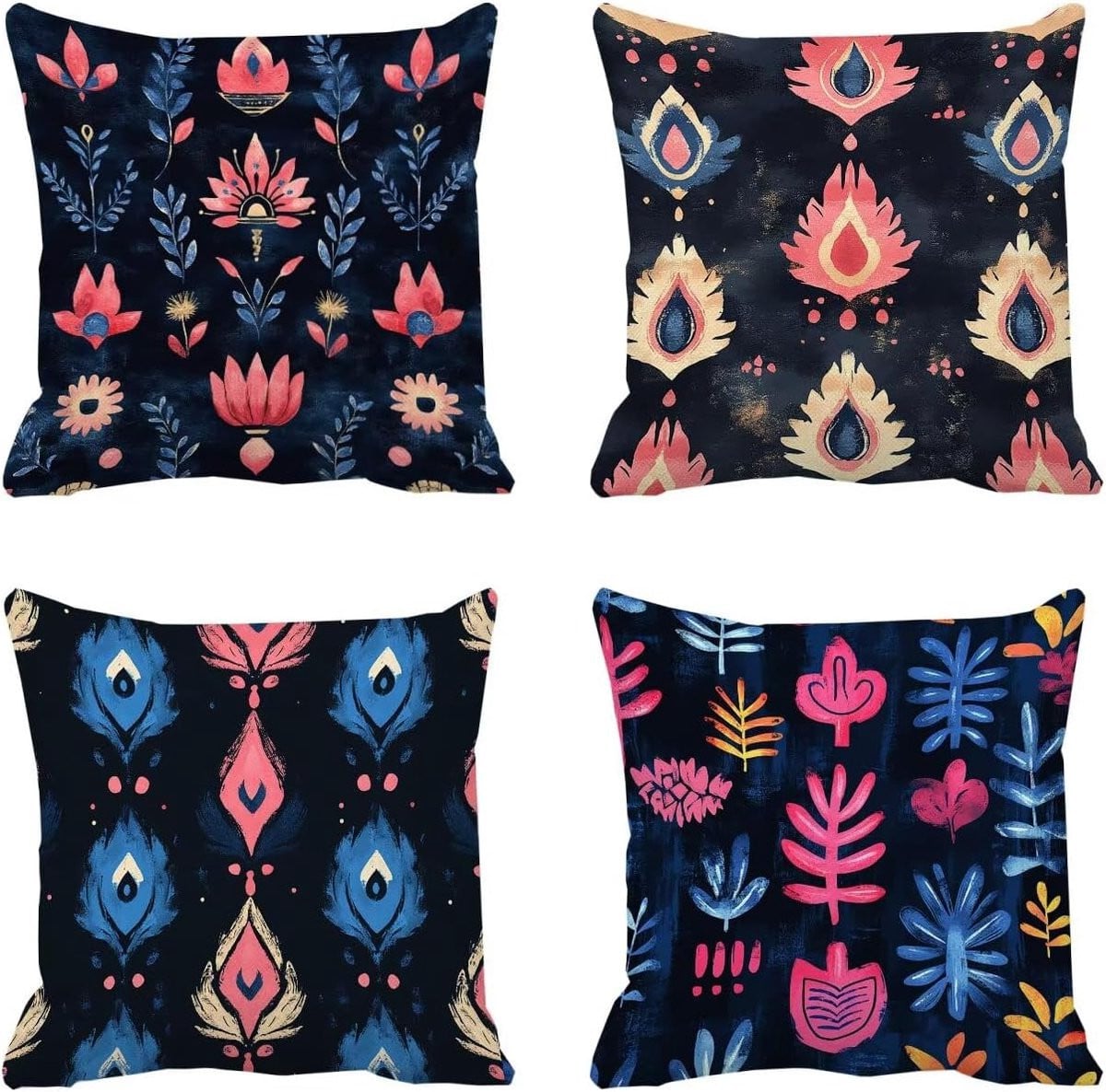 Set van 4 zachte fluwelen sierkussenslopen met bloemenprint voor buiten en woonkamer