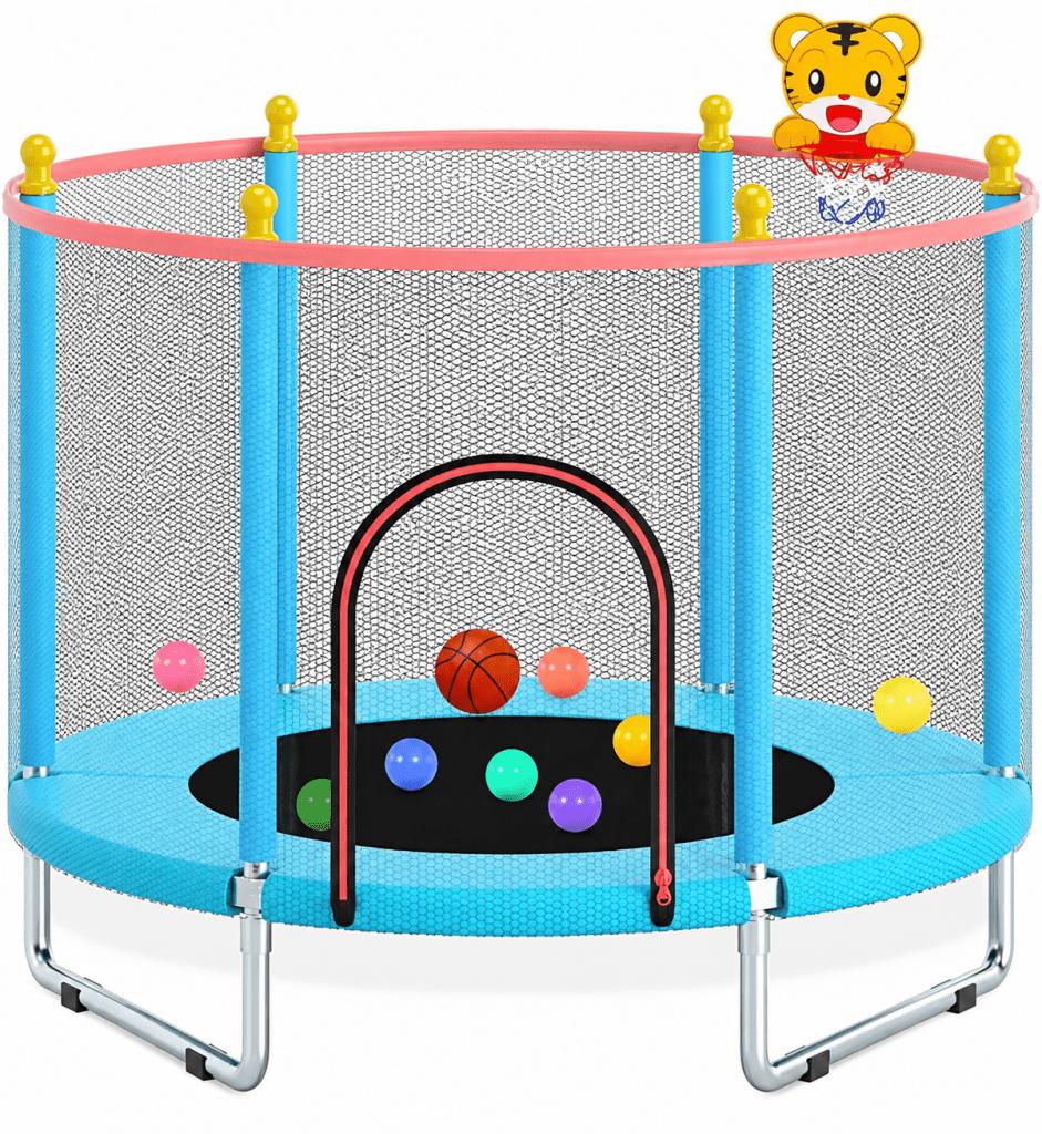 Kindertrampolin 150 cm mit Sicherheitsnetz und Basketballkorb bis 200 kg - Trampolin - Indoor-Outdoor