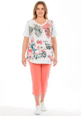 Plus Size Women's Two-Piece V-Neck Tunic & Capri Set by Woman Within in White Multi Vacation (Size 1X)