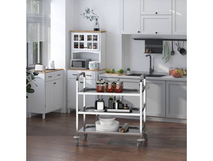 Homcom Desserte Cuisine 3 Étagères Acier 85x45x90cm