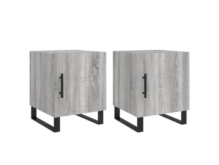 HGLADYU Nachttisch Holzwerkstoff mit Tür und Fach, 40x40x50 cm, Grau Sonoma, Metallfüße, moderner Nachtschrank für Bücher und Deko