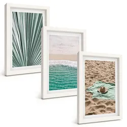 BILDER SET 3er Set - 20x30 cm Weißer Rahmen - Urlaubsblick Strand Meer