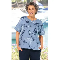 Leinen-Bluse in Druck hellblau in Größe 36 von DW-Shop, Hellblau, 36