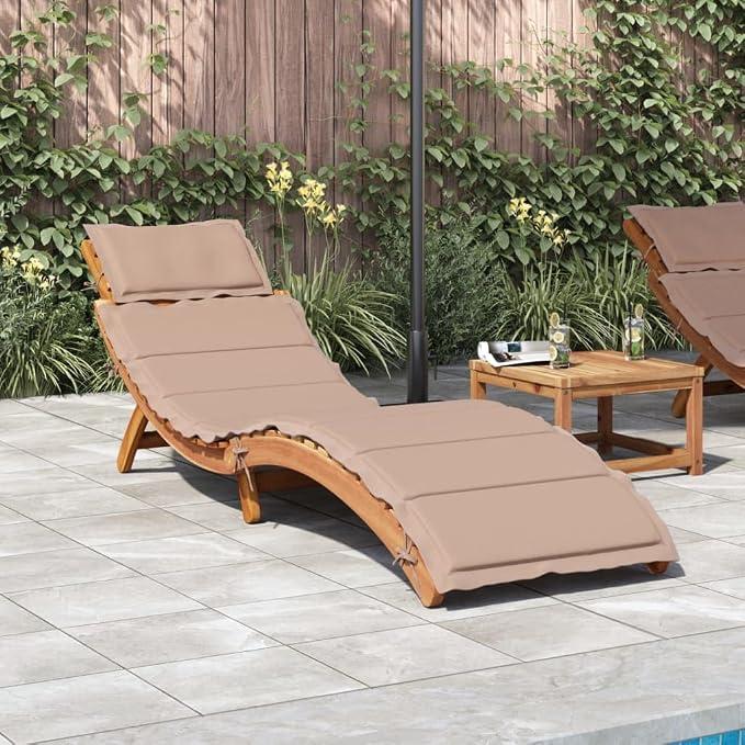 Sonnenliege Holz mit Kissen Wetterfest Holzliege Garten Liege Holzliege Himmelsliege Liegelänge 184 x 55 x 65 cm, Taupe