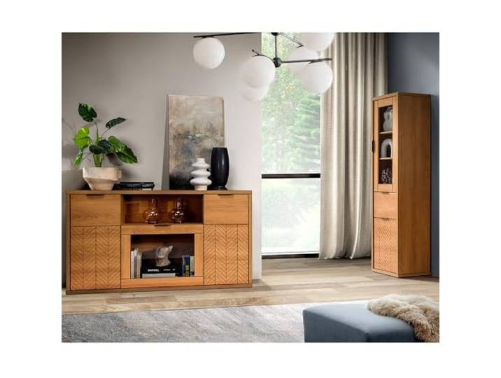Lomadox Wohnzimmermöbel Set 2-teilig Sideboard Kommode Vitrine Vitrinenschrank modern in Eiche